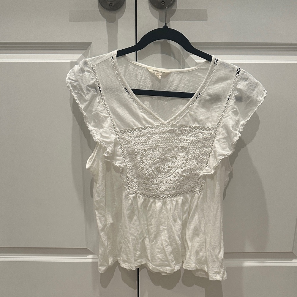 Lucky Brand White Ruffle Lace Blouse